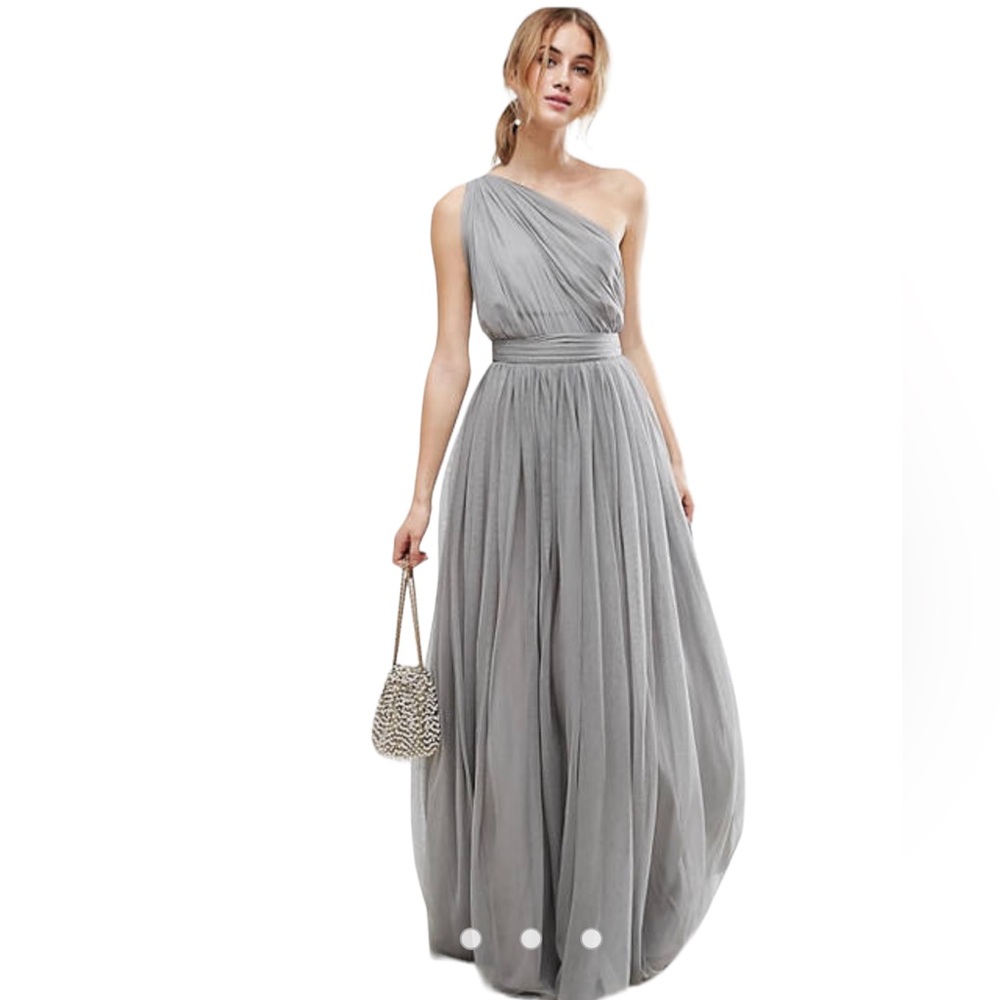 New! ASOS Premium Tulle One Strap Dress Maxi Formal Grey Silver size 8 Med 8889 - Picture 14 of 15